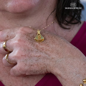 Colar Nossa Senhora Aparecida - Dupla Face com Manto de Zircônia Verde