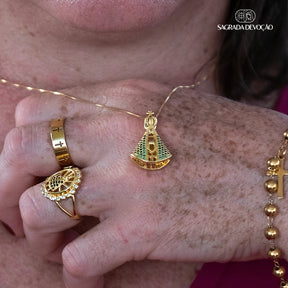 Colar Nossa Senhora Aparecida - Dupla Face com Manto de Zircônia Verde